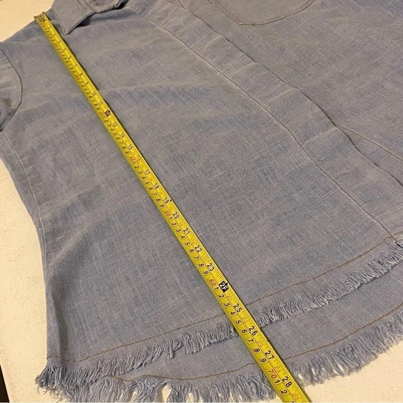 UMGEE DENIM Lightweight Wash Denim Shirt Cap Sleeves~Frayed Edges~Size S - Picture 11 of 11